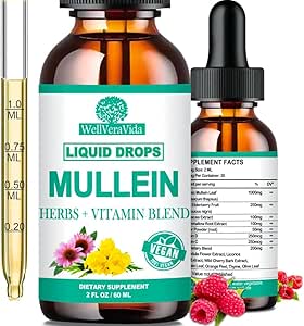 Mullein Drops for Lungs, Organic Mullein Leaf Extract w/Elderberry Echinacea Drops for Lung Health Mullein Leaf Tincture Alcohol Free - Lung Detox for Smoker Sinus Immunity & Respiratory Support