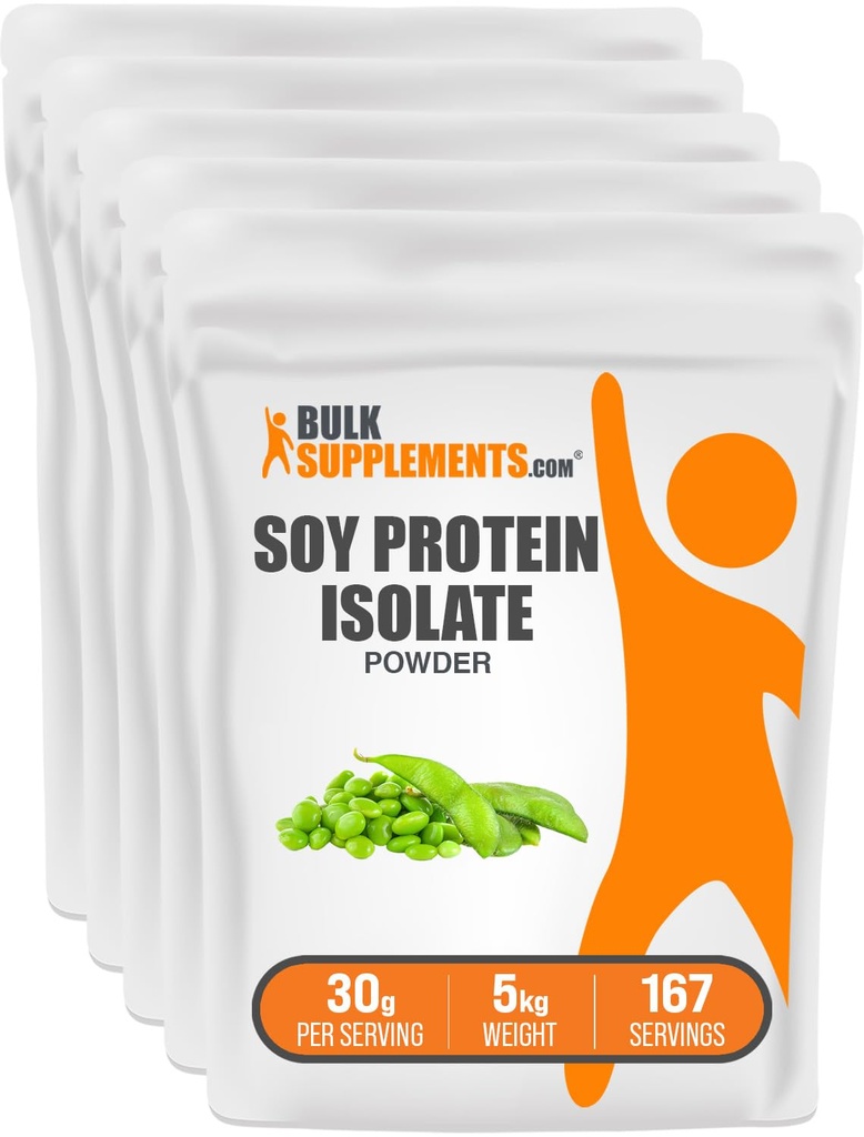 BulkSupplements.com Soy Protein Isolate Powder - Vegan Protein Powder, Unflavored - Pure & Gluten Free, 30g per Serving, 1kg (2.2 lbs) (Pack of 5)