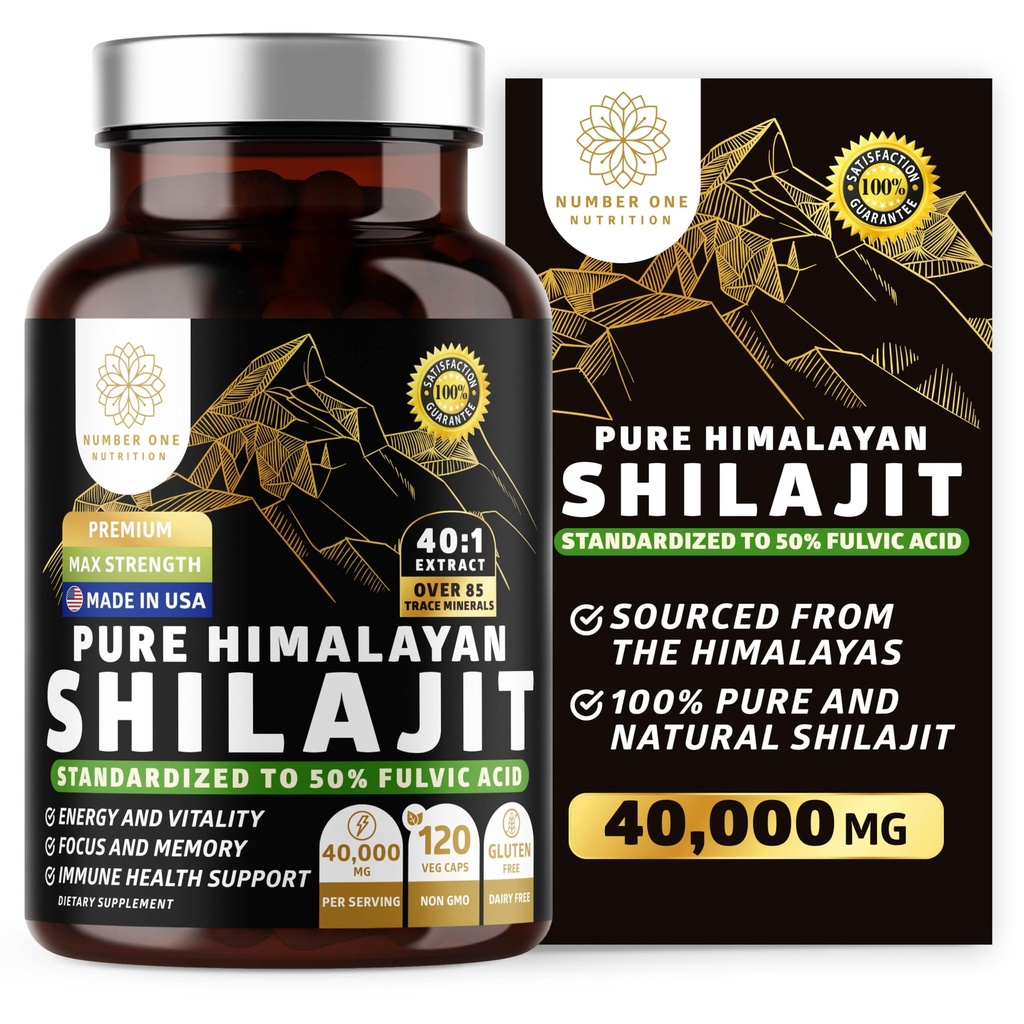 Pure Himalaya Shilajit Supplement voor mannen en vrouwen, [40.000MG, Max Strength] Bevat 50% Fulvinezuur met meer dan 85 sporen mineralen ter ondersteuning van energie, hersenen en immuniteit, 120 Veg Caps
