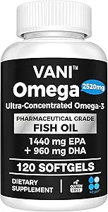 Farmaceutische Graad Omega 3 Visolie, KD-PÜR Premium Duitsland Visolie Supplementen 2520mg met EPA & DHA- Ondersteunt Hersenen, Hart & Immuniteit (120 Softgels)