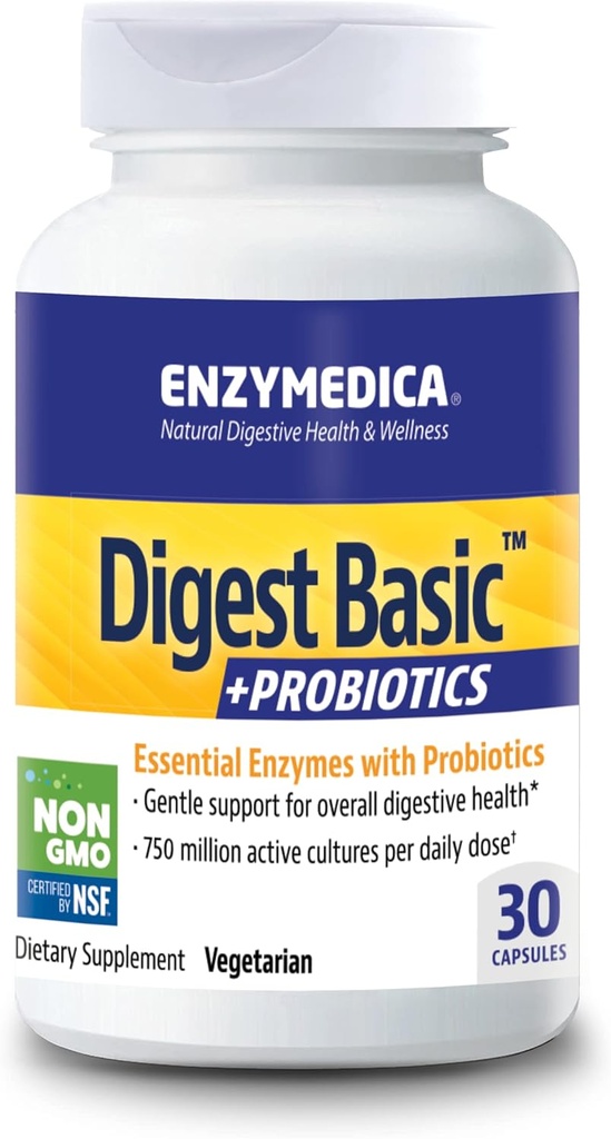 Enzymedica - Digest Basic + Probiotica, essentiële digestieve enzymen met Probiotica, 30 capsules FFP