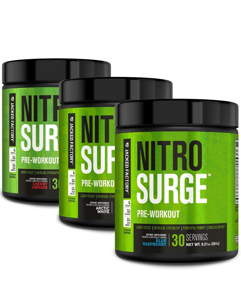 Jacked Factory NITROSURGE Pre-workout Supplement - eindeloze energie, Instant Strength Gains, Duidelijke Focus, Intense Pump 