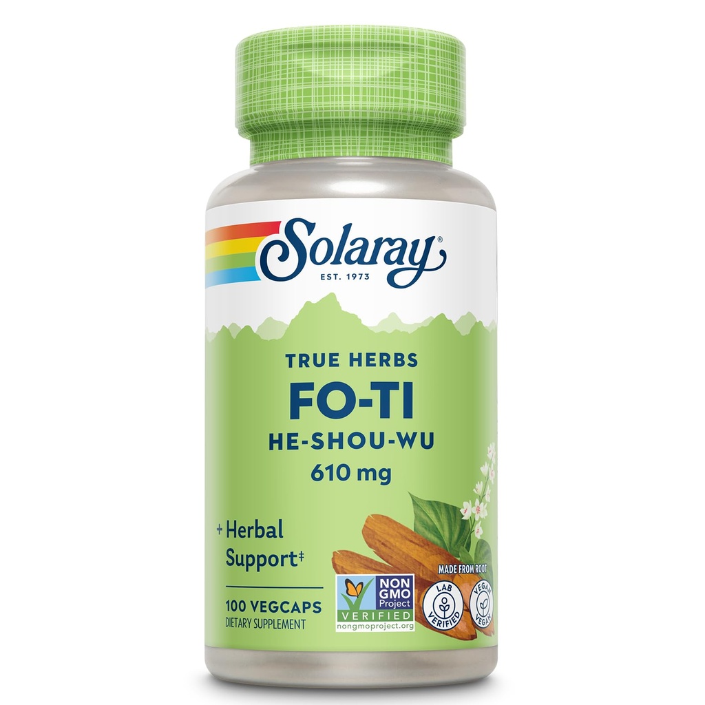 SOLARAY Fo-Ti 610 mg - Herbal Support for Aging, Longevity, and Hair, Skin & Nails - Vegan - 60-dagen geld-terug garantie - 100 porties, 100 VegCaps
