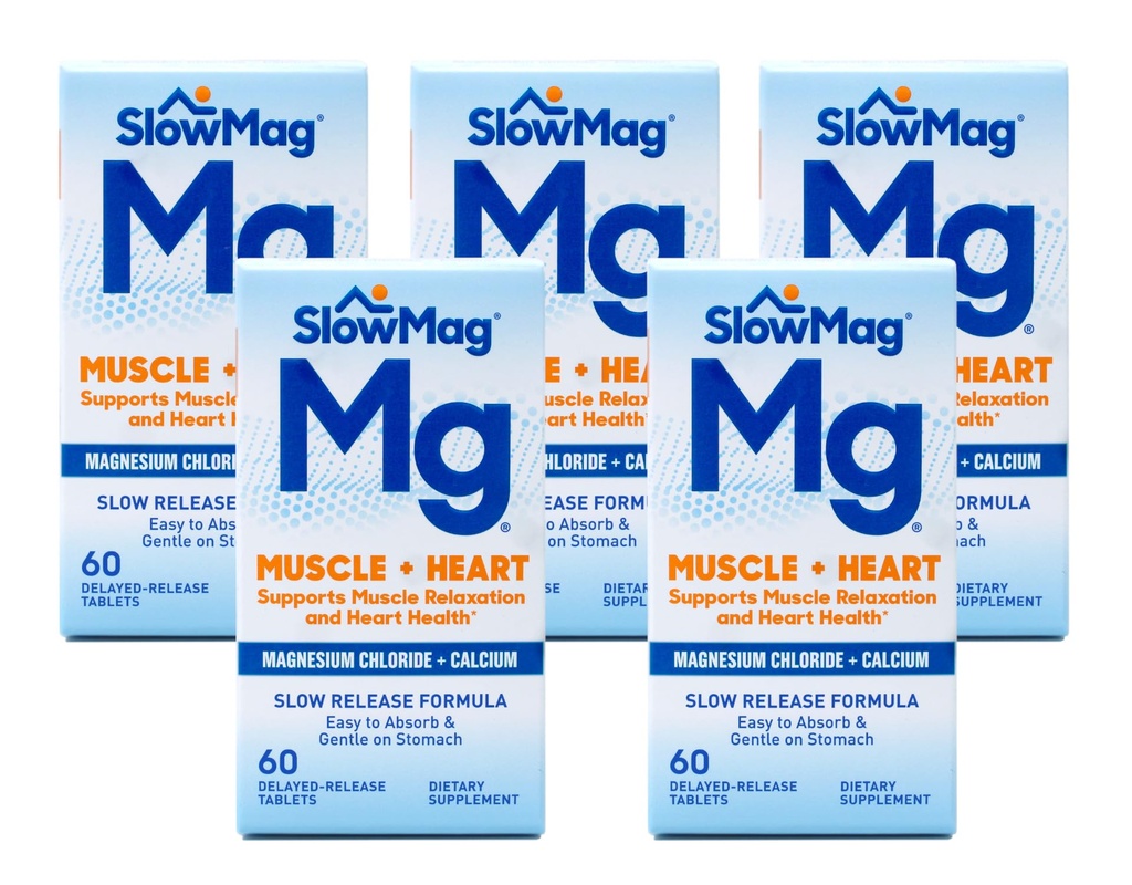 Langzame Mag Magnesiumchloride en Calcium, 60 tabletten elk (waarde verpakking van 5)