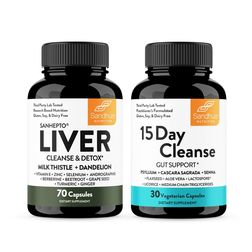 Sandhu's lever Vernieuwen Reiniging Detox Ondersteuning & 15 dagen Gut reinigen Ondersteuning Supplement voor vrouwen en mannen