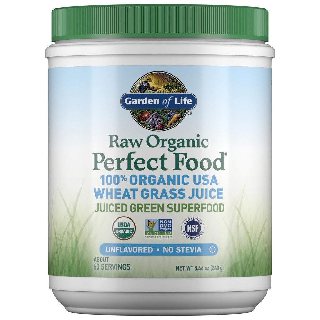 Tuin van het leven Rauwe Biologische Perfecte Eten 100% Biologische USA Tarwegrassap - Gesapeerd Groen Superfood Groenen Poeder, 60 Servers - Stevia-Free, Non-GMO, Veganist, Glutenvrij Whole Food Dieetsupplement