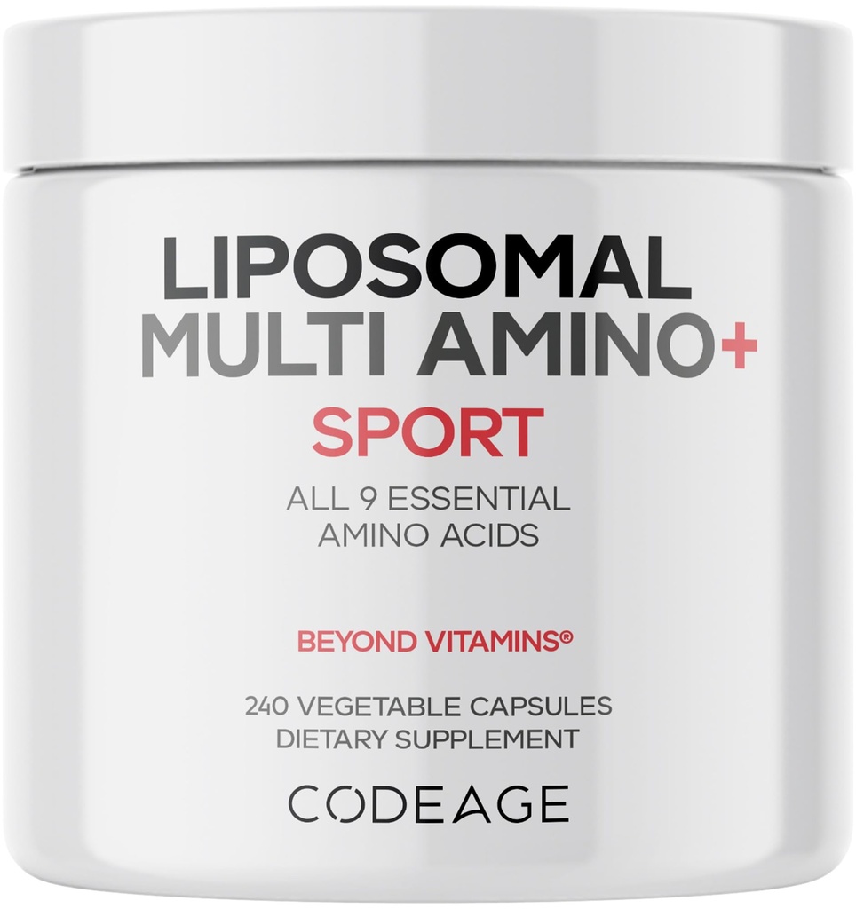 Codeage Multi Amino+ BCAA & EAA Supplement, alle 9 essentiële aminozuren, vrije vorm vertakte Aminozuur pillen, Sport Supplement, Pre & post workout, Liposomale levering, Veganistisch, 240 capsules