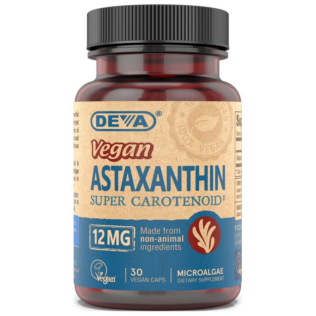 DEVA Nutrition Vitamins Astaxanthine 12mg, Vegan, Gemaakt van Hematococcus Pluvialis Microalgen, 30 Capsules, 1-pack