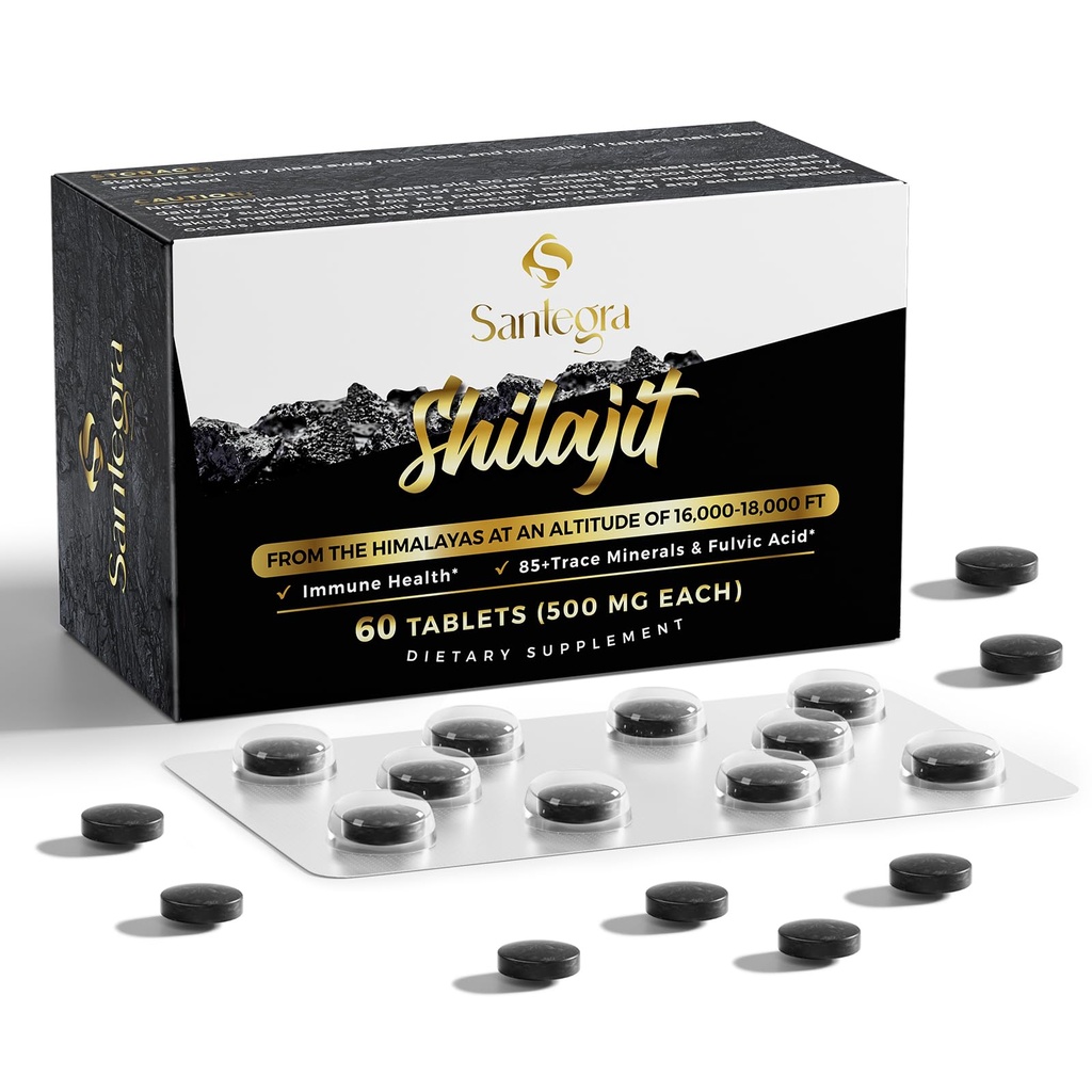 30,000 MG Shilajit Tablets, 100% Shilajit Pure Tablets for Women & Men, Himalayan Organic, Fulvic Acid & 85+ Trace Minerals, Resin Supplement for Energy and Immune System, 60 Counts