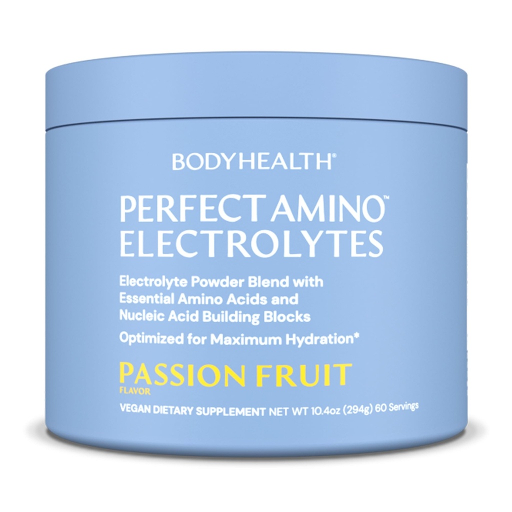 BodyHealth PerfectAmino Elektrolyten Poeder Geen Suiker, Hydratatie Vasten Keto Zero Sugar Electrolytes Drink Mix met Trace Minerals - Passie Fruit - 60 porties