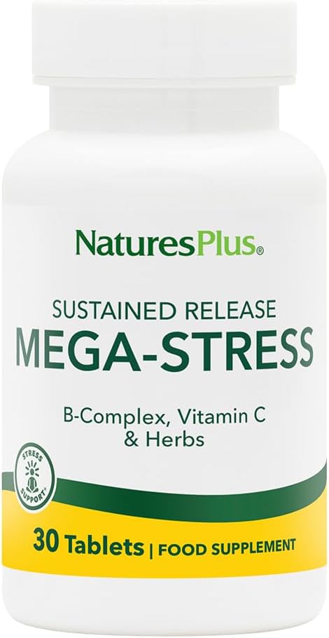 Natures Plus Mega Complex, Sustained Release - 30 Vegetarische tabletten - B complex, vitamine C supplement, kamille & kruiden - Glutenvrij - 30 porties
