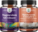Bundle of Magnesium Glycinate Capsules Mineral and Nootropic Brain Focus Mushroom - Immune Support Bone Health Mood Support - 10X Mushroom Blend for Sugar Balance and Mental Focus