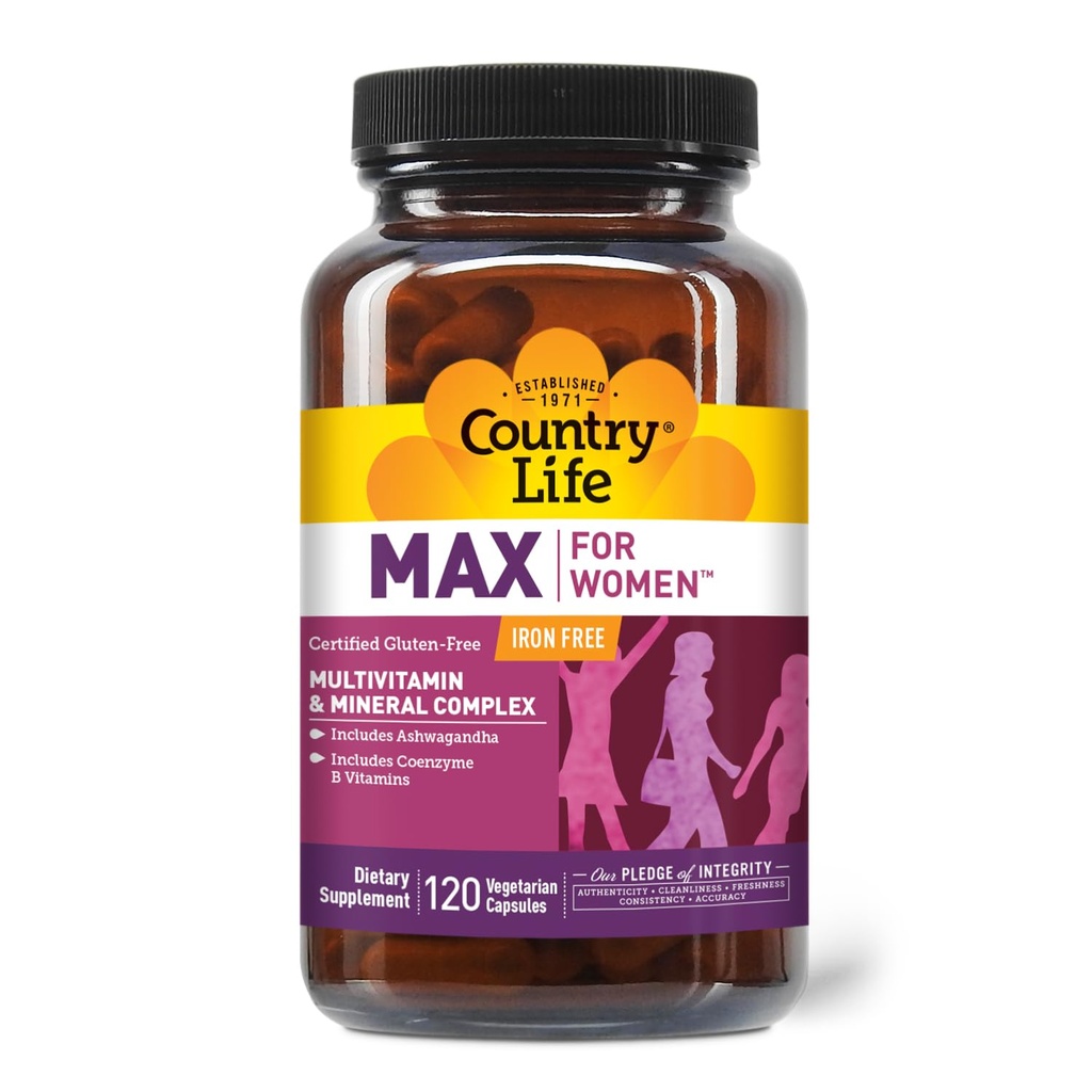 Country Life Max voor vrouwen - Multivitamine en Mineraal Complex, IJzervrij - 120 Vegan Capsules