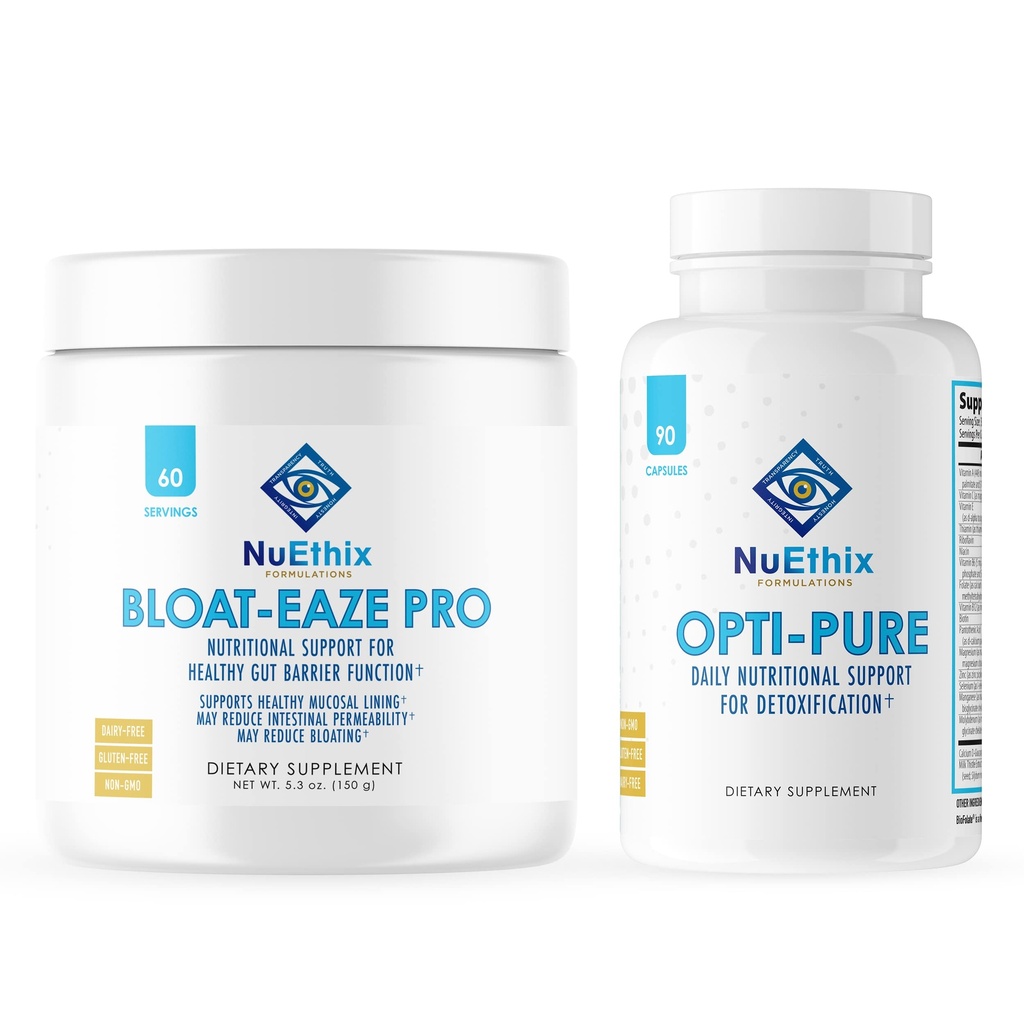 NuEthix Formuleringen Ontgifting en Gut Support Supplement Bundle of Opti-Pure, 30 Servings and Bloat-Eaze, 60 Servings