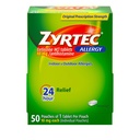 Zyrtec 24-uurs Allergie Relief Tablets, Individually Wrapped Indoor and Outdoor Allergie Medicine with 10 mg Cetirizine HCl per Antihistamin Tablet, 1 Tablet Per Pack, 50 ct Dispensit Pack