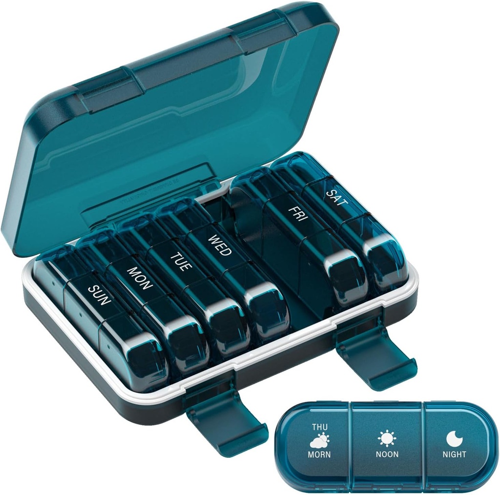 Weekly pil Organizer 3 keer per dag, 7 dagen Portable pil Box voor pillen, vitamines, visolie, medicijnen, supplementen (3x7 blauw)