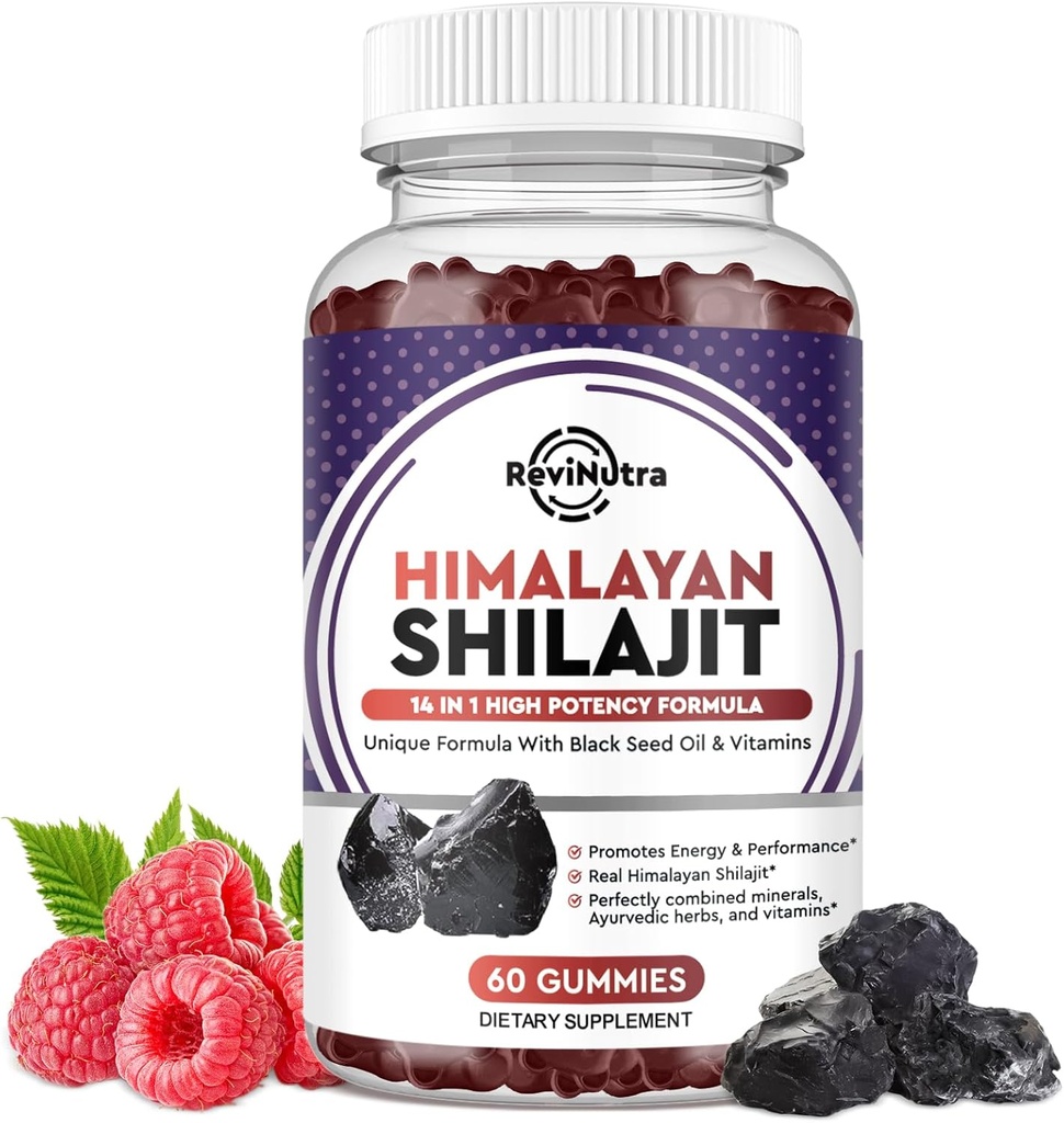 Shilajit Gummies - Himalaya Organic Shilajit Supplement 14-in-1 Complex with Black Seed Oil & Ayurvedic Herb Blend, Fulvic Acid for Men & Women - for Energy, Cognitive & Immunity Support