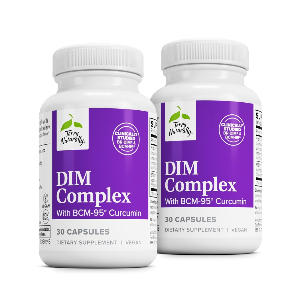 Terry Naturally DIM Complex - Dieetsupplement met BCM-95 Curcumin - supplement ter ondersteuning van gezonde hormoonbalans, levergezondheid & Menopauze Symptoom Relief - 30 capsules, 2 verpakkingen (60 capsules)