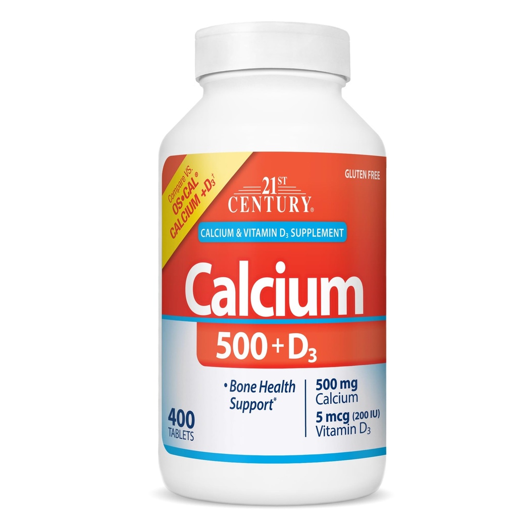 21e eeuw Calcium 500 mg Plus D3 tabletten, 400 Tellen