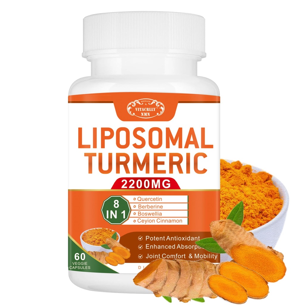 2200 mg Liposomaal Kurkumasupplement met zwarte peper en gember Verhoogde absorptie - 95% Curcuma Extract voor gezamenlijke ondersteuning 60 capsules