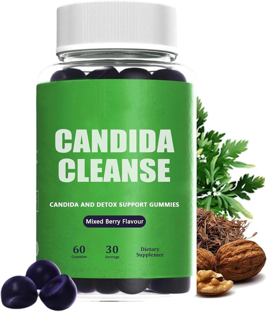 Candida Cleanse, Candida and Detox Support Gummies, 10-in-1 Geavanceerde Formule met Black Walnut, PAU D'Arco & Wormwood, Non-GMO 60 Gummies