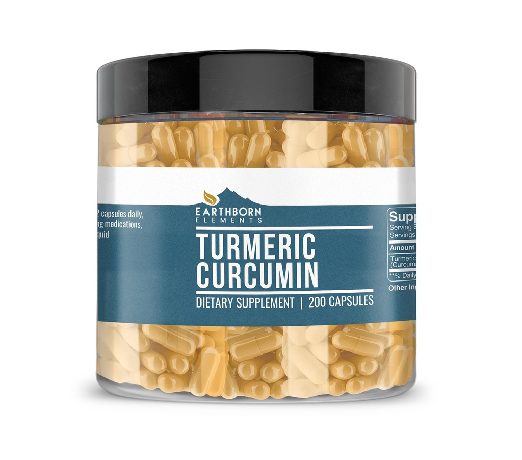 Earthborn Elements Turmeric Curcumin 200 Capsules, Pure & Onverdund, Geen Additieven