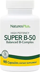 Natures Plus Super B50-90 Vegetarische Capsules - High Potency B Complex Vitamin Supplement - Brain & Energy Booster - Glutenvrije - 90 porties