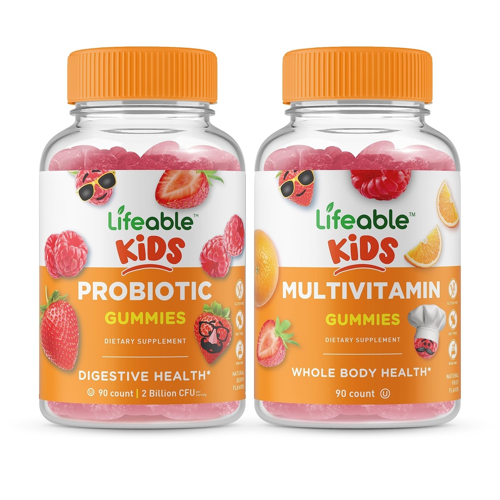 Levensbaar Probiotic 2 Miljard CFU Kids + Multivitamine Kids, Gummies Bundle - Grote Proeverij, Vitamine Supplement, Glutenvrij, GGO Vrij, Kauwbare Gummy