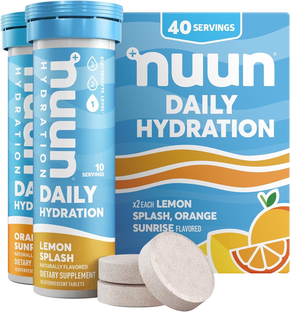 Nuun Daily Electrolyte Tablets with Magnesium, Calcium, Kalium, Chloride & Natrium, Glutenvrij, Suikervrij, & Veganistisch, Gemengde Citrus smaak, 4 Pack (40 Servings Totaal)