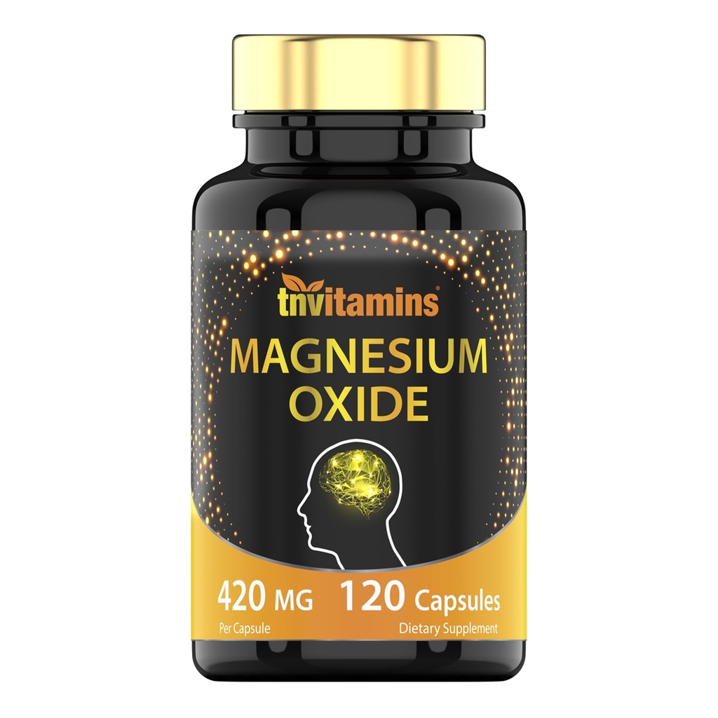 tnvitamins Magnesium Oxide 420mg - 120 Capsules | 4 Month Supply! | 100% Daily Value of Magnesium Oxide in One Capsule | Oxido de Magnesio | Non-GMO, Made in the USA