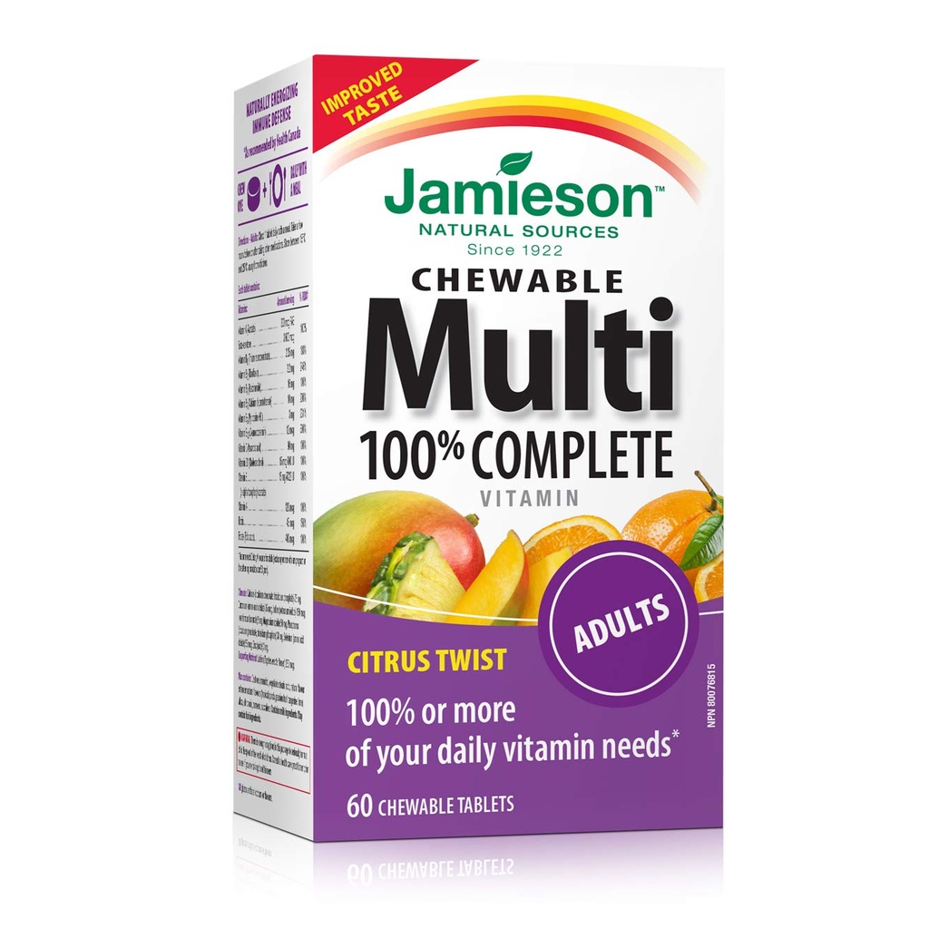 Jamieson 100% Complete Kauwbare Multivitamine voor Volwassenen Citrus Twist Multi, 60 kauwtabletten