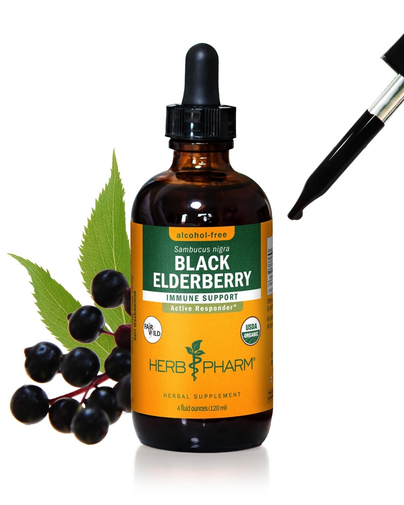 Herb Pharm Certified Biologische Zwarte Vlierbes Liquid Extract voor Immuun Systeem Ondersteuning, Alcoholvrije Glycerite, 4 Ounce