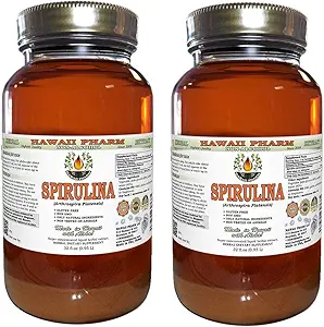 Spirulina Alcoholvrije Liquid Extract, Organische Spirulina (Arthrospira platensis) Gedroogde Algen Glyceriet Natuurlijke Kruidensupplement, Hawaii Pharm, USA 2x32 fl.oz