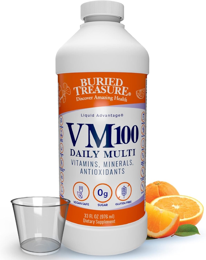 Begraven Treasure VM100 Dagelijkse Multi - 32 porties, Liquid Vitaminen Mineralen Supplement met Dose Cup