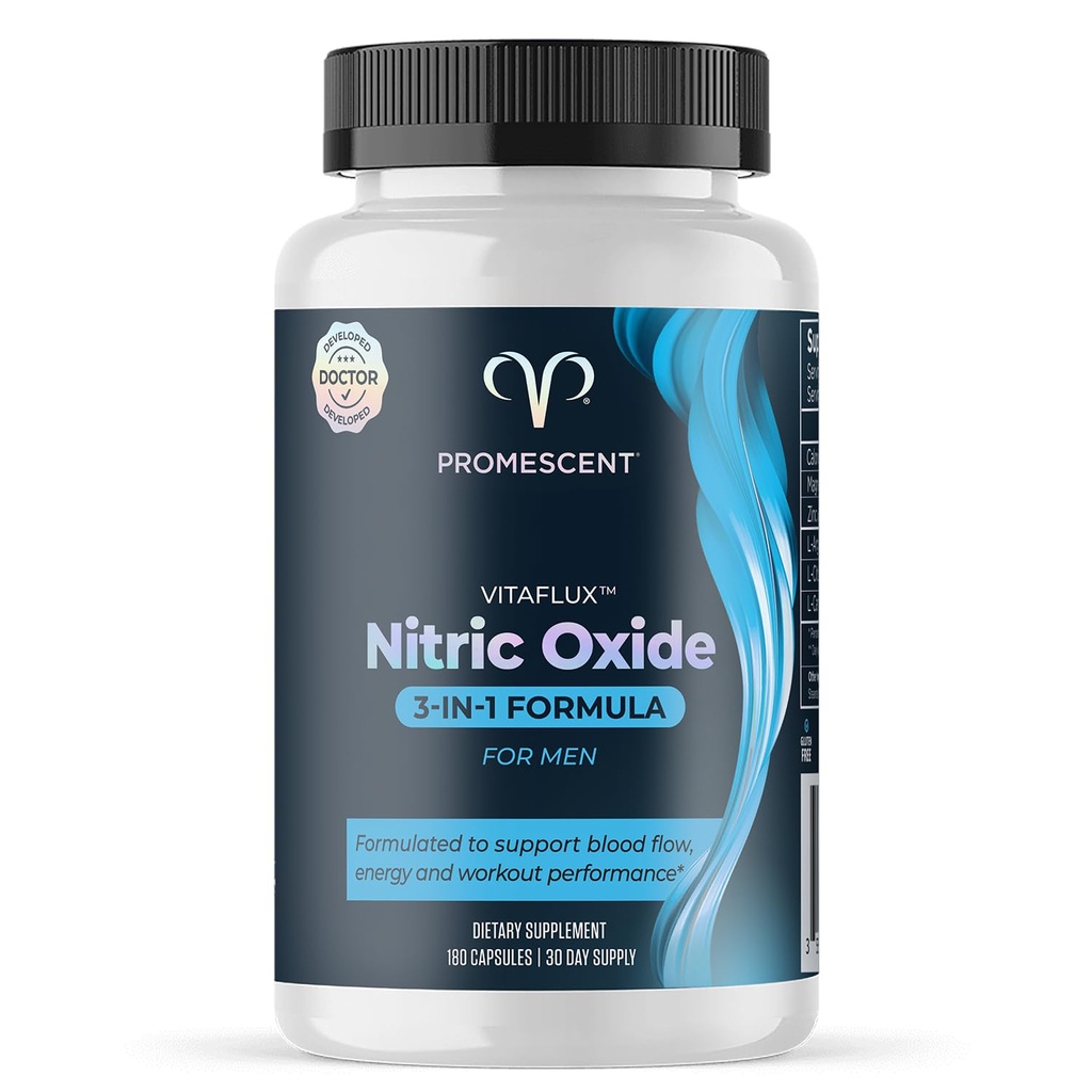 Promescent VitaFLUX Nitric Oxide Supplementen voor Mannen, Snelwerkende Mannelijke Verbeterende Pillen voor Uithoudingsvermogen, Maat & Performance, L-Arginine L-Citrulline L-Carnitine (30 Servers)