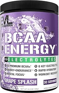 EVL BCAA's Aminozuren Poeder - BCAA Energy Pre Workout Powder for Muscle Recovery Lean Growth and Endurance - Rehydrating Post Workout Recovery Drink with 6 Key Electrolytes - Grape Splash