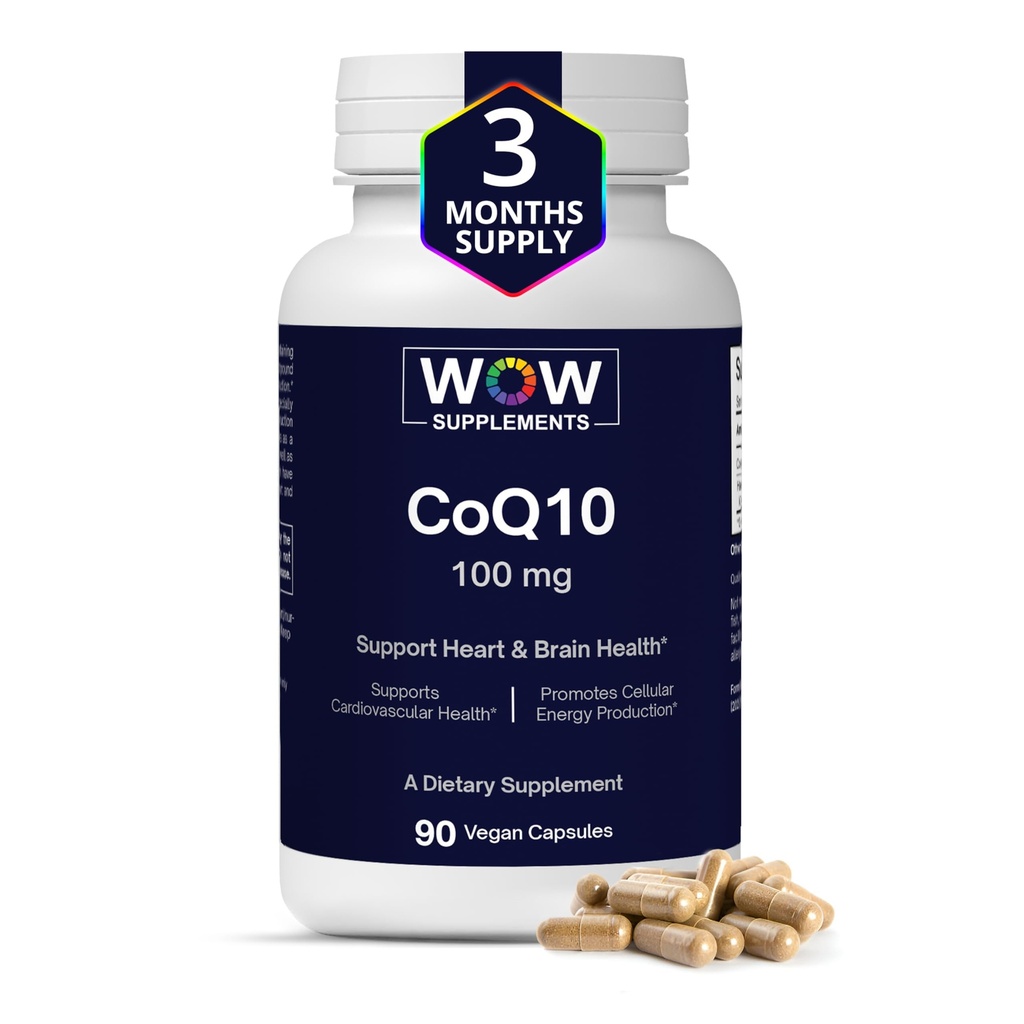 WOW Supplementen CoQ10 100 mg met Hawthorn Berry - Hoge Absorptie CoQ10 100mg voor Energieproductie, Hart- en Cellulaire Gezondheid - Non-GMO, Glutenvrije Co-enzym Q10 100mg Supplement - 90 Capsules