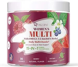 Multivitamine voor vrouwen, Womens Multivitamine Gummy w/Omega-3, Inositol, Folaat, Biotine, Vitaminen A, C, D3, E, B12 voor hart, hersenen, haar, energie & Immune, suikervrije Gummies, Berry smaak, 90 Ct