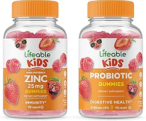 Levensbaar Zink 25mg Kids + Probiotica 5 Miljard Kids, Gummies Bundle - Grote Proeverij, Vitamine Supplement, Glutenvrij, GGO-vrij, Kauwbare Gummy