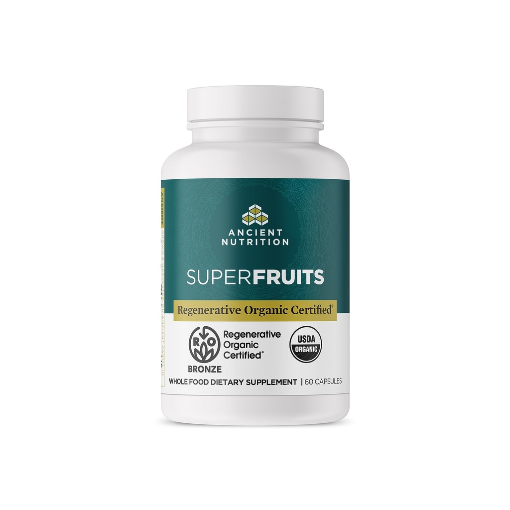 Ancient Nutrition Regenerative Organic Certified SuperFruits Capsules, Supports Gut and Immune System Health, Made with Probiotics, Dragonfruit, Mulberry, and Goji, 60 Count