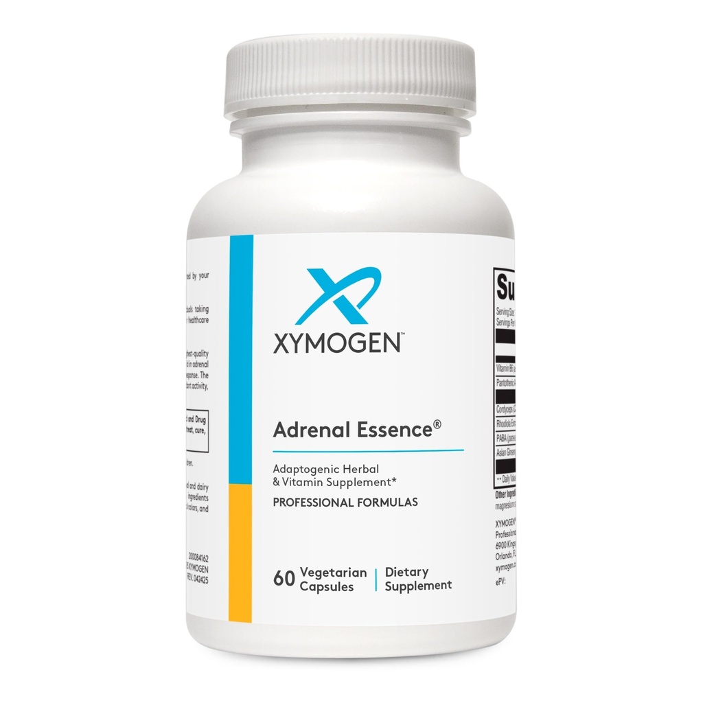 XYMOGEN Adrenal Essence - Adrenal Support met Adaptogenic Herbs (Cordyceps, Rhodiola Extract, Ginseng) + B Vitamines - Helpt ondersteuning gezonde energieniveaus en gezonde immuunfunctie (60 capsules)