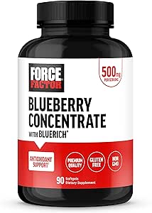 FORCE FACTOR Blueberry Concentrate Antioxidants Supplement with BlueRich Blueberry Extract Supplement, Free Radical Scavenger for Daily Health, Gluten Free, Non-GMO, 90 Softgels
