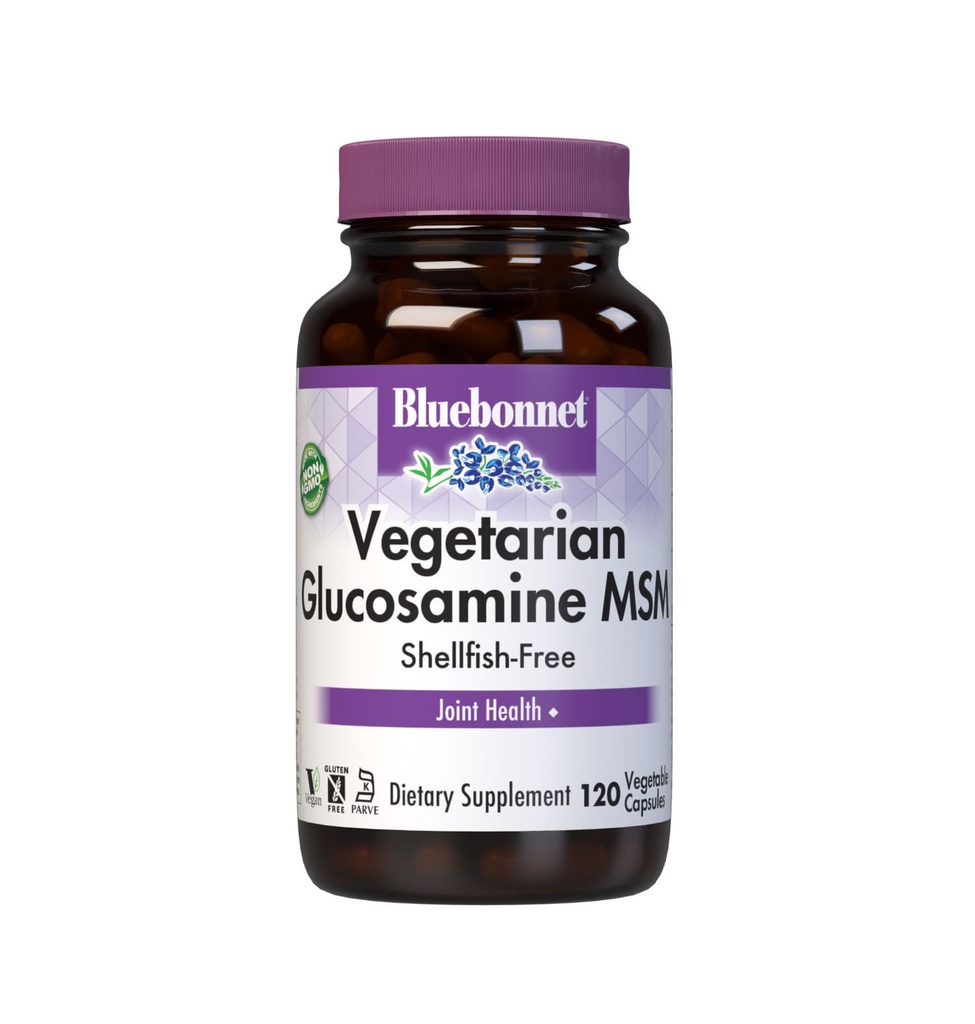 Bluebonnet Vegetarische Glucosamine met MSM-supplement - Shellfish-Free Joint Support Supplement for Women & Men - Vegetarische Glucosamine HCI - Vegan, Kosher, Vrij van soja, Gluten & Dairy - 120 V Caps