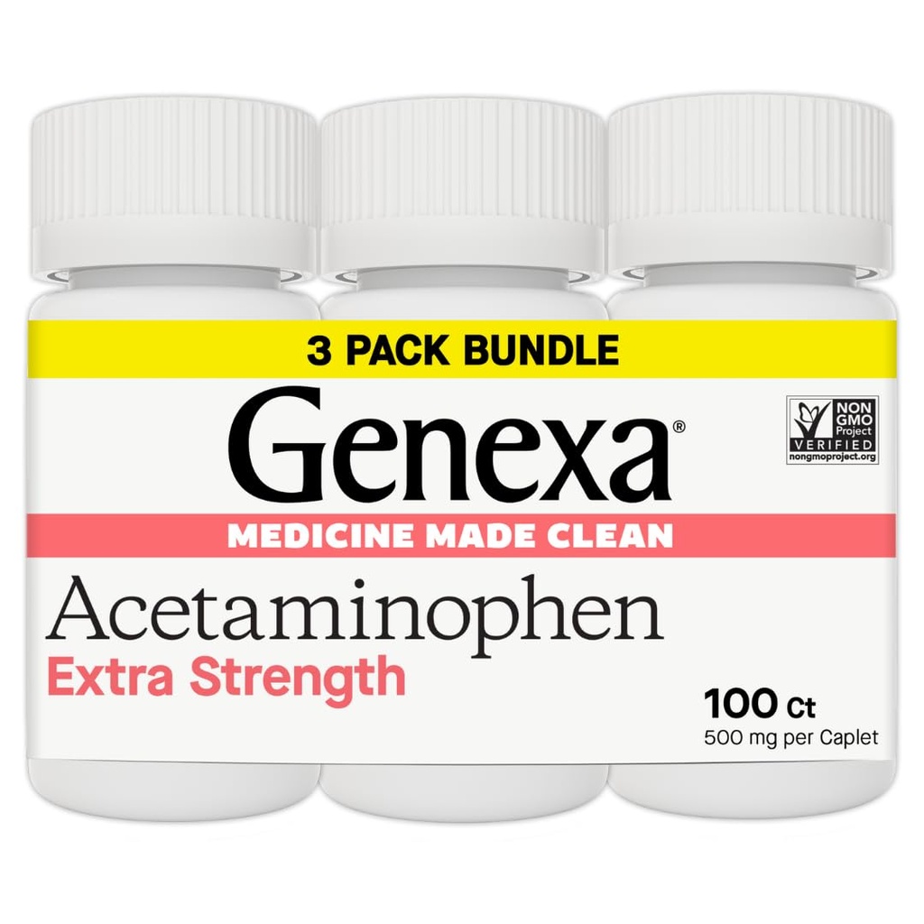 Genexa Clean Acetaminophen 500mg Extra sterkte, Verfvrije pijn Relever Koorts Reducer, 0% Kunstmatige Additieven, Pijn Geneeskunde voor Volwassenen, Verlicht Hoofdpijn, Rugpijn, Kleine Artritis Pijn, 300 tabletten