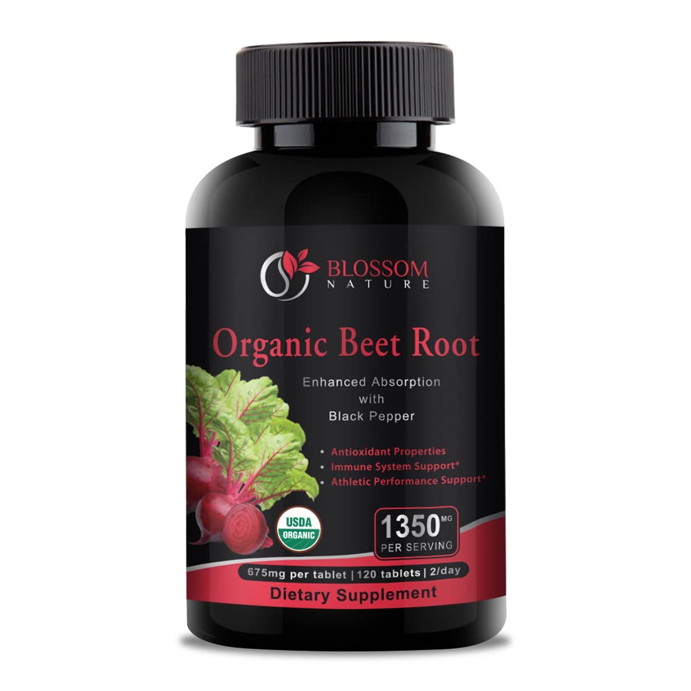 Biologische Beetwortelpoeder 1350mg met zwarte peper-Nitric oxide Booster, spijsverteringssysteem, atletische prestaties-120 tabletten,675mg biologisch bietenpoeder per tablet