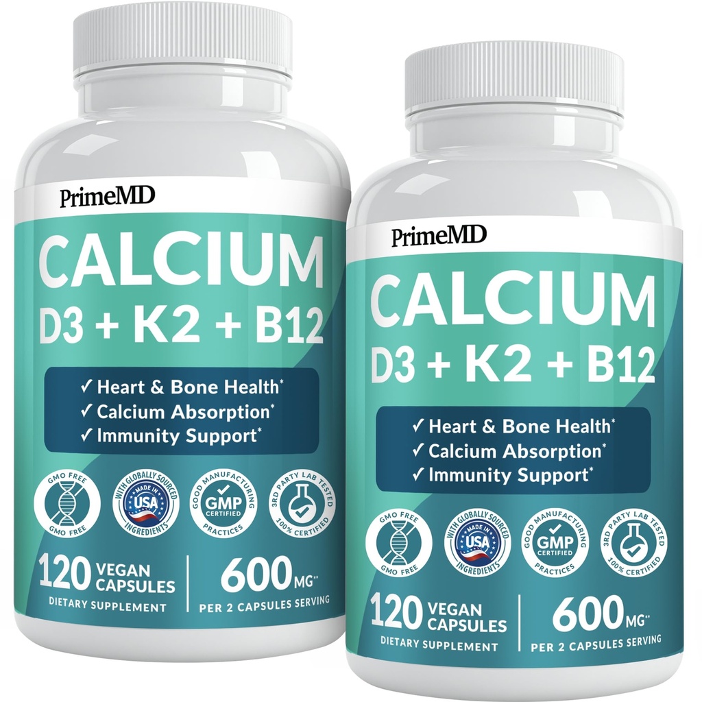 4-in-1 Calciumsupplementen voor vrouwen en mannen - Calcium met vitamine D3 K2 5000 IE Supplement, 601mg per portie voor hart, botten en lichaamsverdediging - Glutenvrij, Veganistisch-vrij (240 ct)