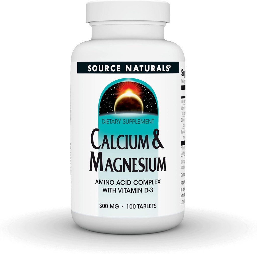 Bron Naturals Calcium & Magnesium, Aminozuurchelaat met vitamine D-3, 300 MG - 100 tabletten