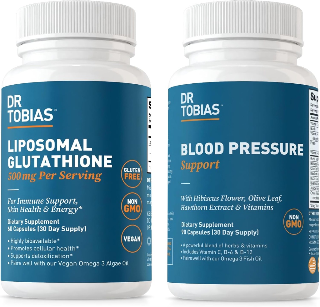 Dr. Tobias Blood Pressure Support en liposomale glutathion - Ondersteunt Circulatory Health, Detox, en Immune Function - Non-GMO