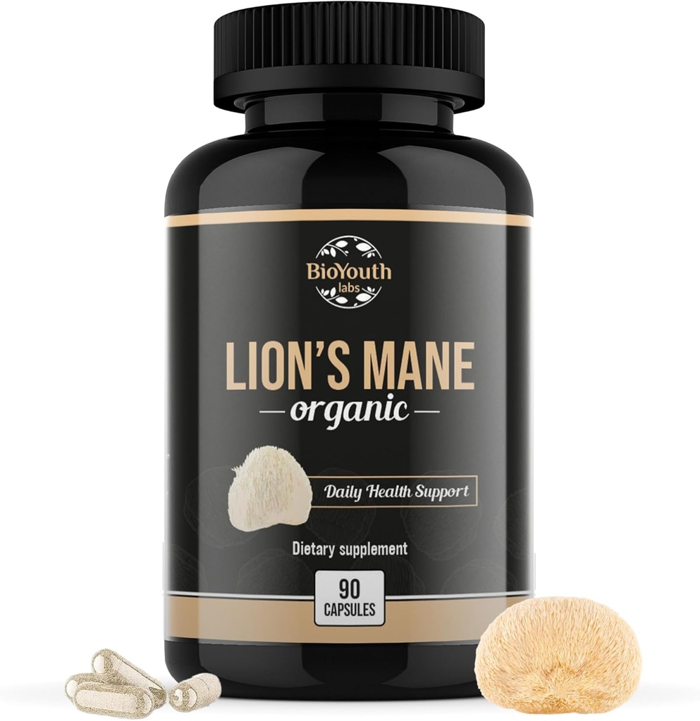 Biologische Lions Mane Hersenen Ondersteuning Dieetsupplement Premium Lions Mane Paddestoel Extract - 90 Capsules