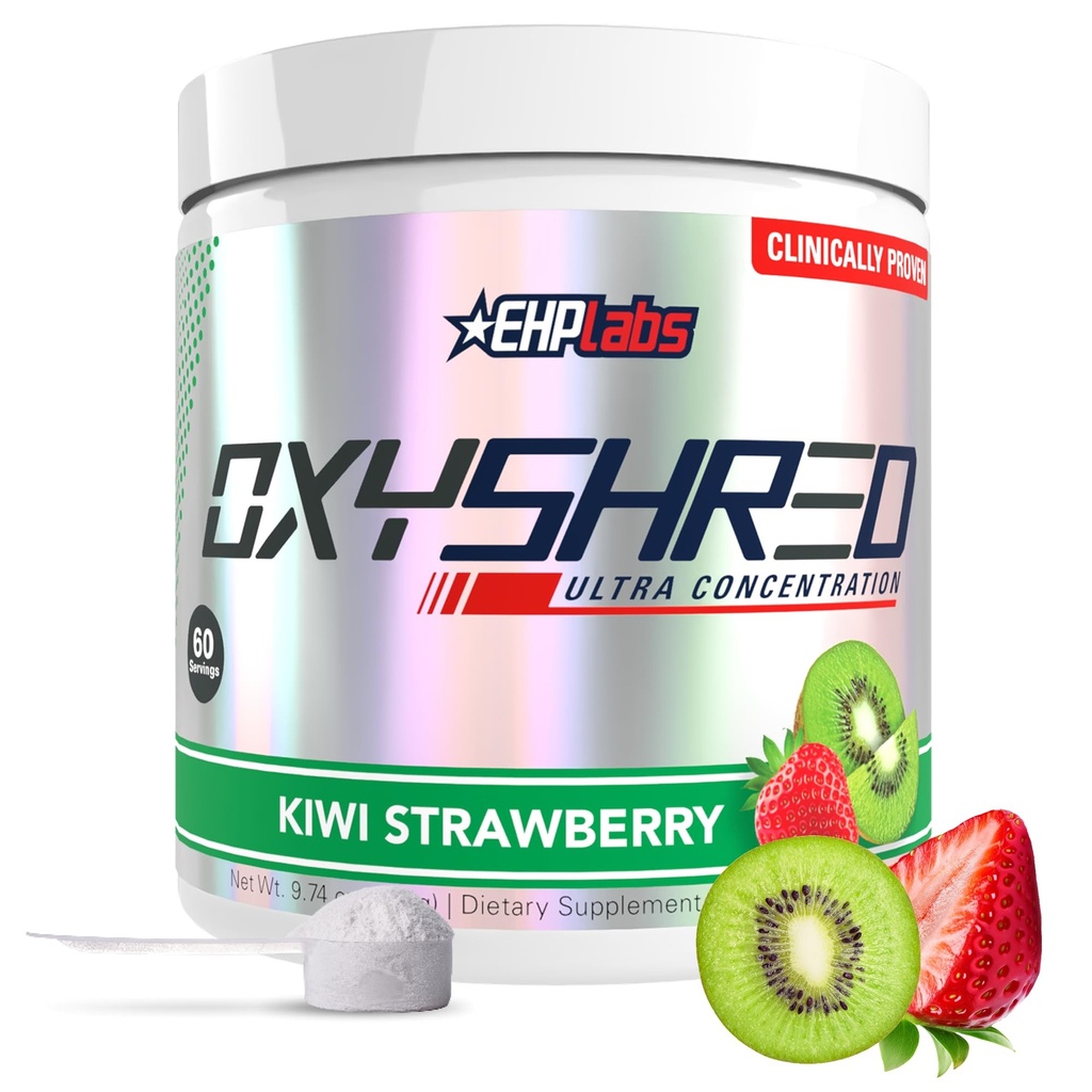 EHP Labs OxyShred Pre Workout Powder - Preworkout Powder with L Glutamine & Acetyl L Carnitine, Energy Boost Drink - Kiwi Aardbei, 60 Servers